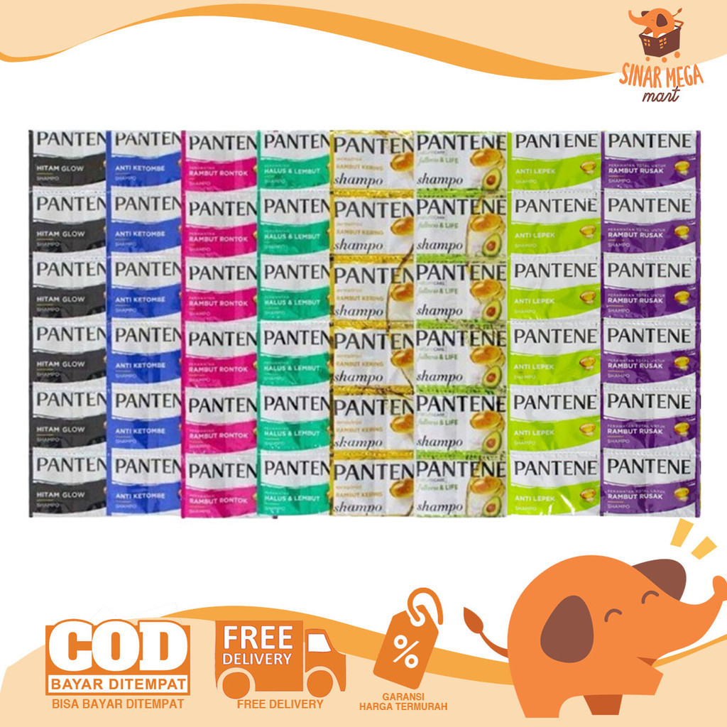 PANTENE Shampoo Sachet Renceng 12 Pcs 10ml | Pantene Anti Dandruff, Anti Lepek, Black, All Varian
