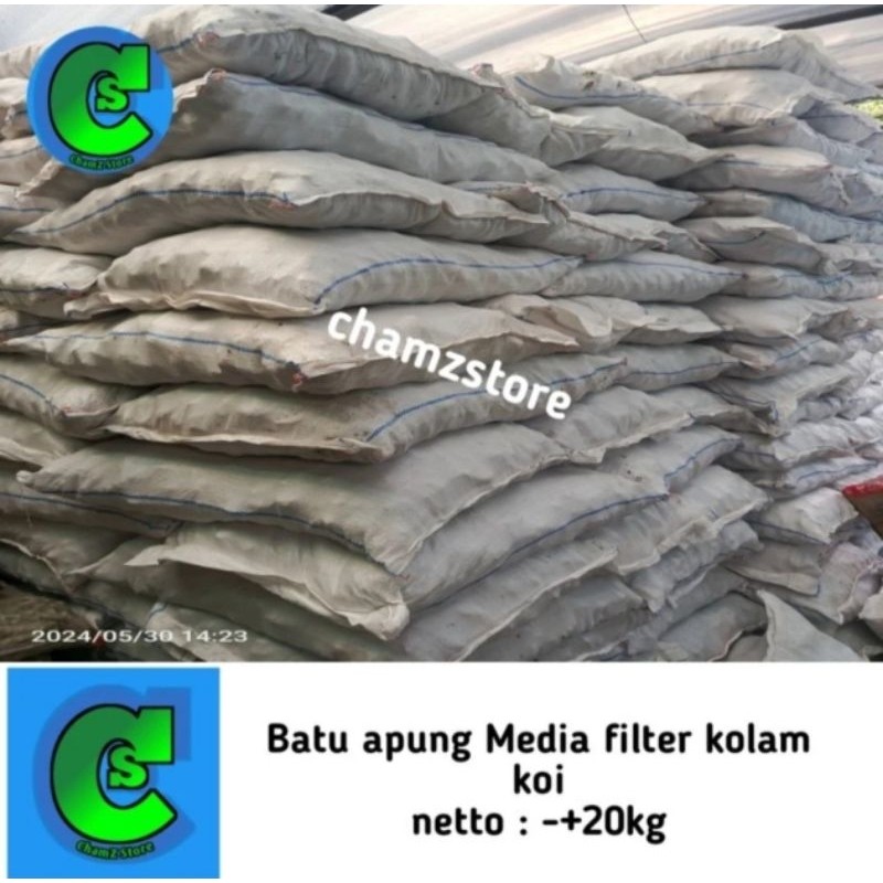 batu apung 20kg media filter kolam koi / batu apung karungan / batu apung media filter / batu apung