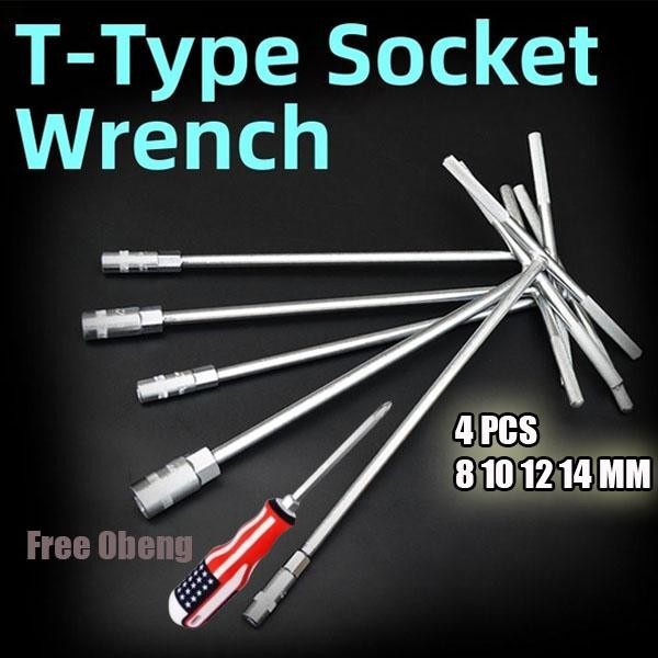 ELLKA Set Kunci T 4 Pcs 8 10 12 14 MM Bahan Baja Chrom Vanadium Steel Tahan Lama Fleksibel untuk Ber