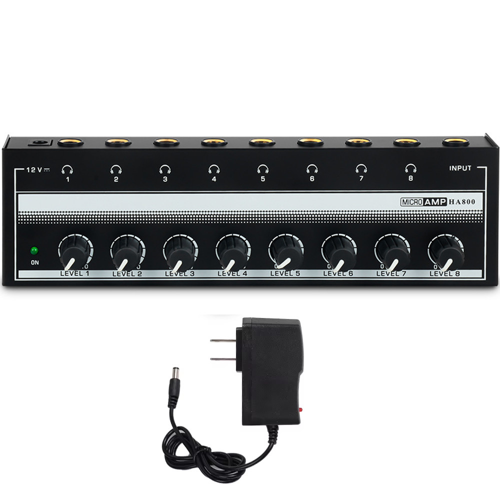 Headphone Amplifier 8 Channels Mini Amplifier with Stereo/Mono Switch Ultra-Compact Stereo Audio Amp