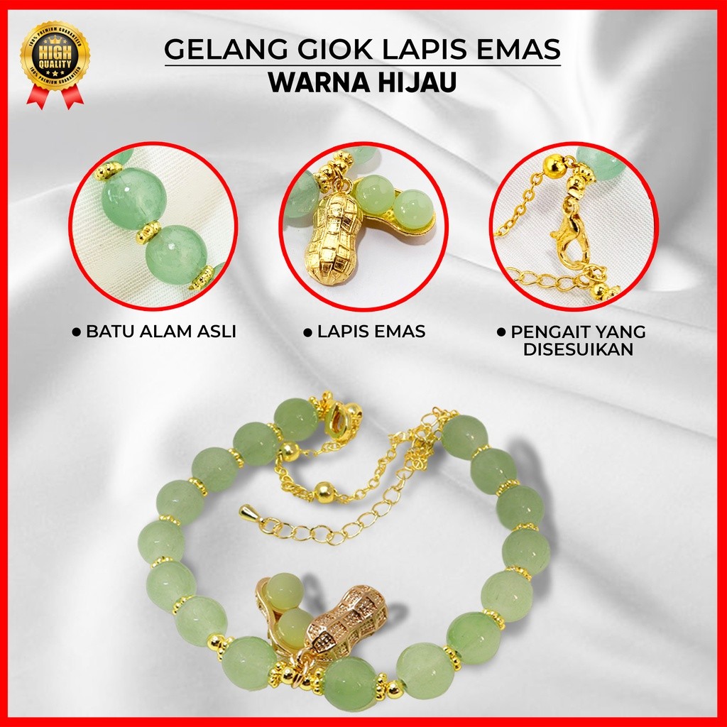 Gelang Titanium Wanita Anti Karat - Gelang Tangan Wanita - Aksesoris Gelang Giok Batu Alam