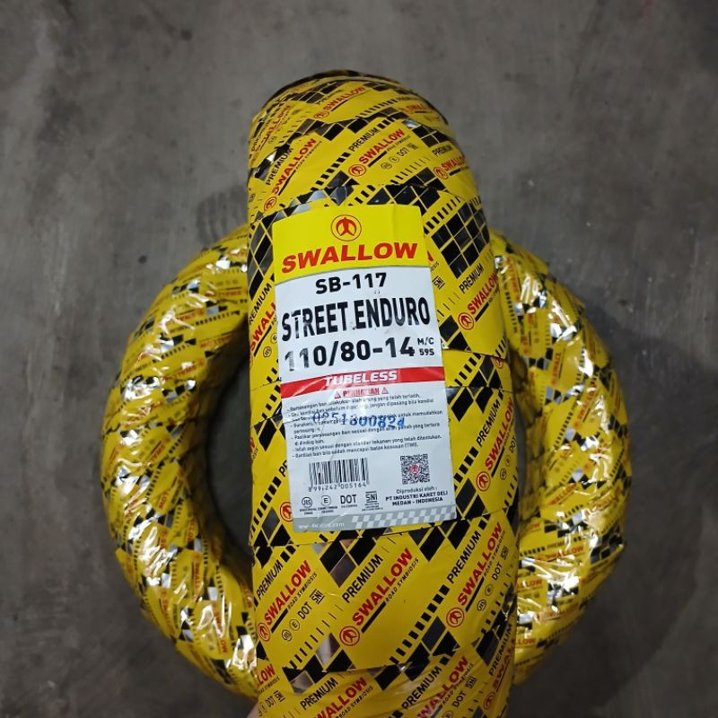 Paket/Satuan110/80-14 110/70-13 120/70-13 130/70-13 140/70-13 Swallow Street Enduro tubeless