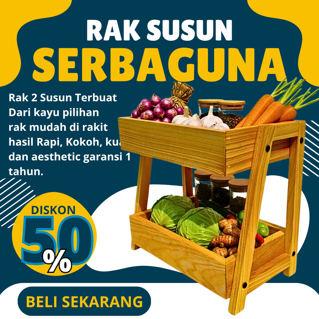 Rak Kayu Serbaguna Susun 2 Rak Skincare Rak Perkakas Minimalis