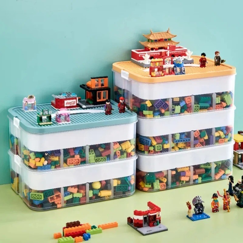 1/2/3 Layers Kids Builng Block Storage Box Adjustable Sundries Container Classified Small Storage Co