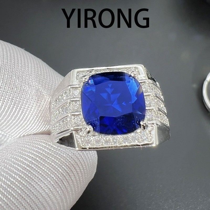 YIRONG Cincin Terbuka Pria Zircon Biru Mewah