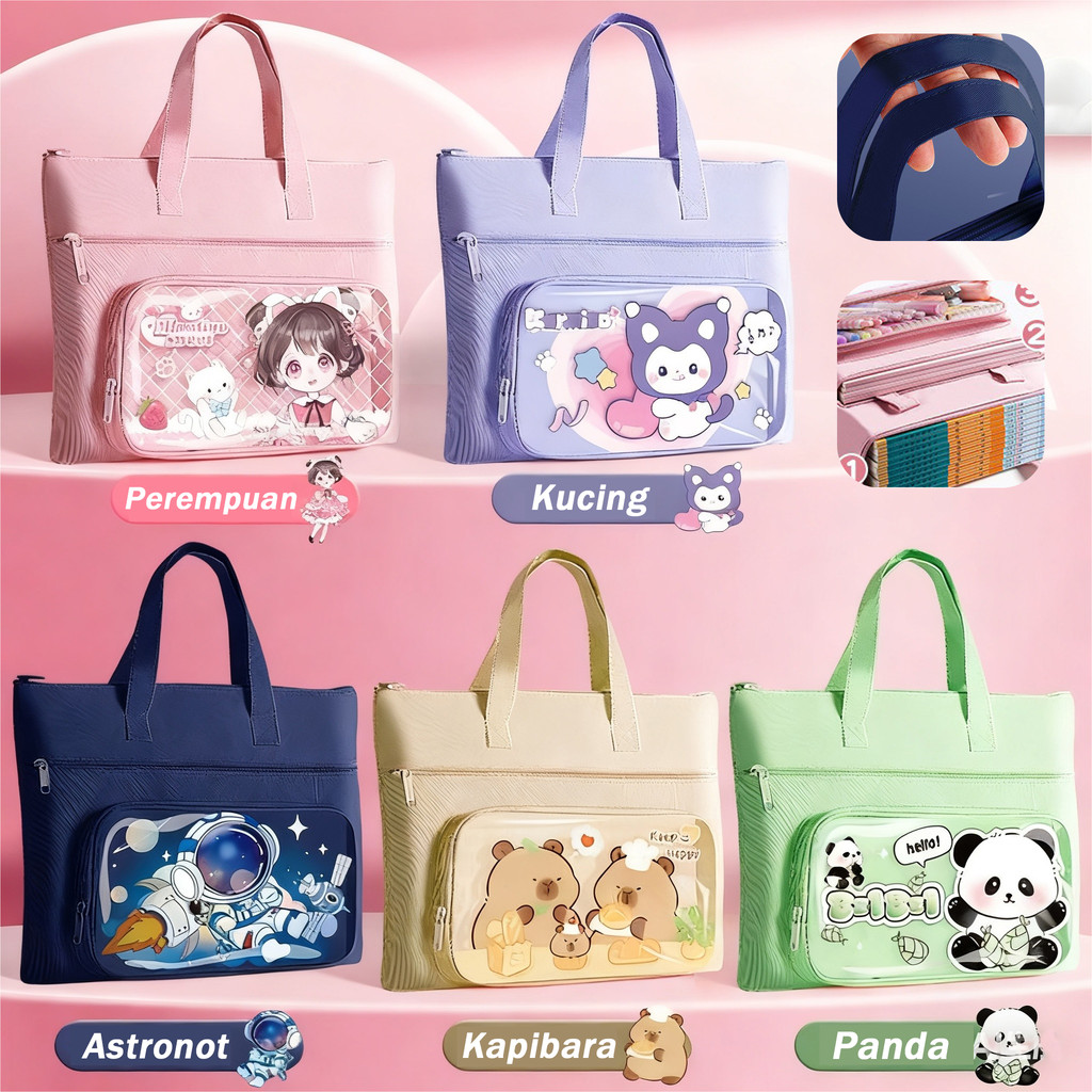 Tas Les & Sekolah Dari Kanvas, Tas Jinjing Anak Untuk Bawa Buku, PR & Dokumen, Kapasitas Besar