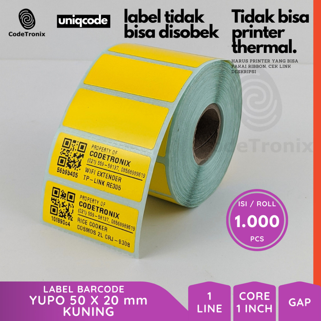 Label Sticker Kertas Yupo 50x20 Vinyl Barcode Stiker Roll Warna 1 Line 1000 pcs