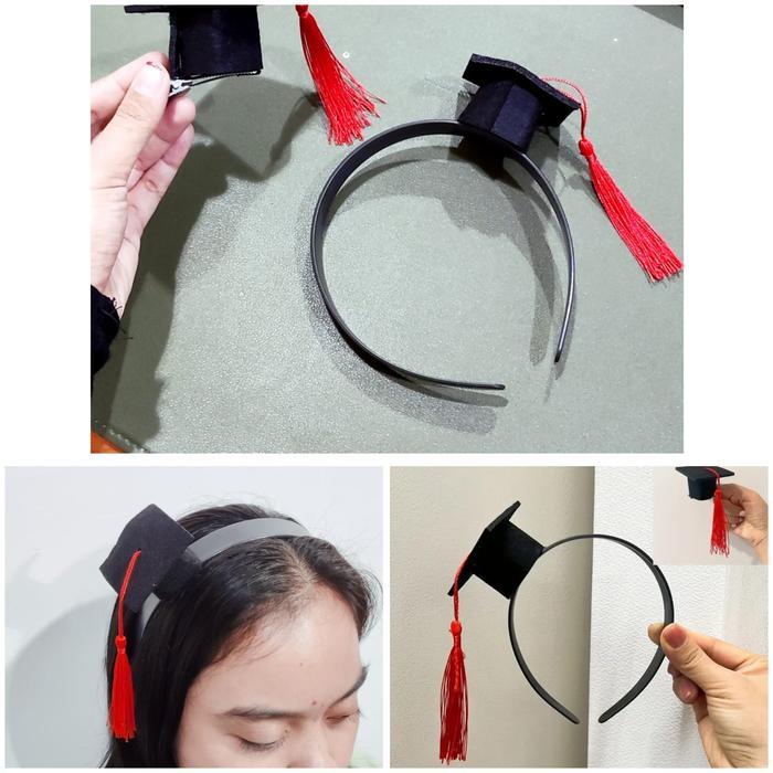 NEW Bando Atau Jepit Wisuda Sarjana Aksesoris Kepala Toga Kecil Hiasan Wisuda Bando Jepit Topi Kecil