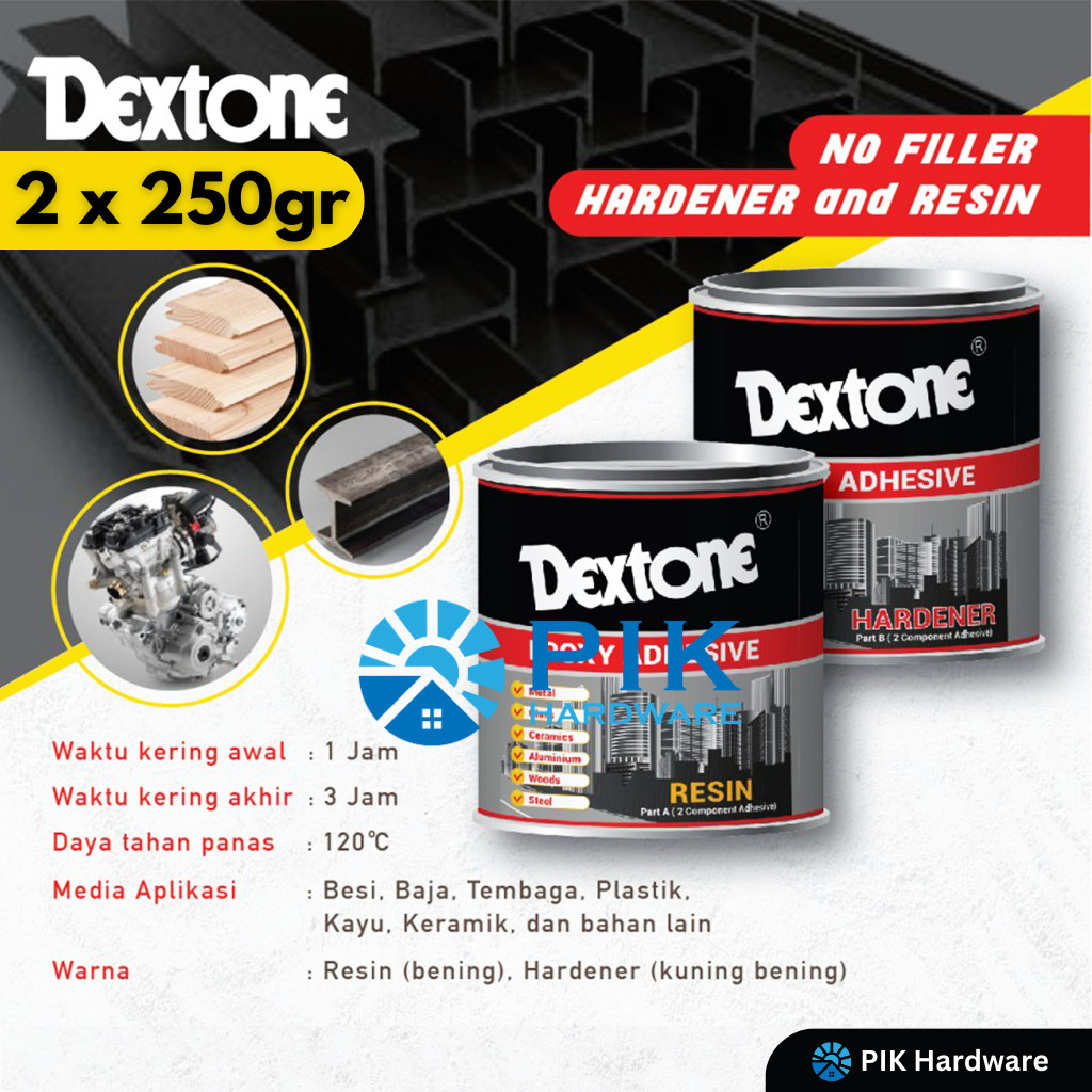 LEM EPOXY DEXTONE 2 KOMPONEN 500 Gram RESIN & HARDENER BENING KALENG 1/2 Kg - LEM BESI TRANSPARAN