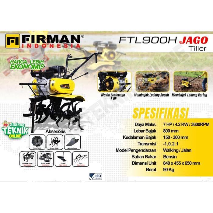 Mesin Traktor Mini Cultivator FIRMAN FTL900H JAGO FTL900HG GEARBOX VBELT / Mesin Bajak Sawah Basah K