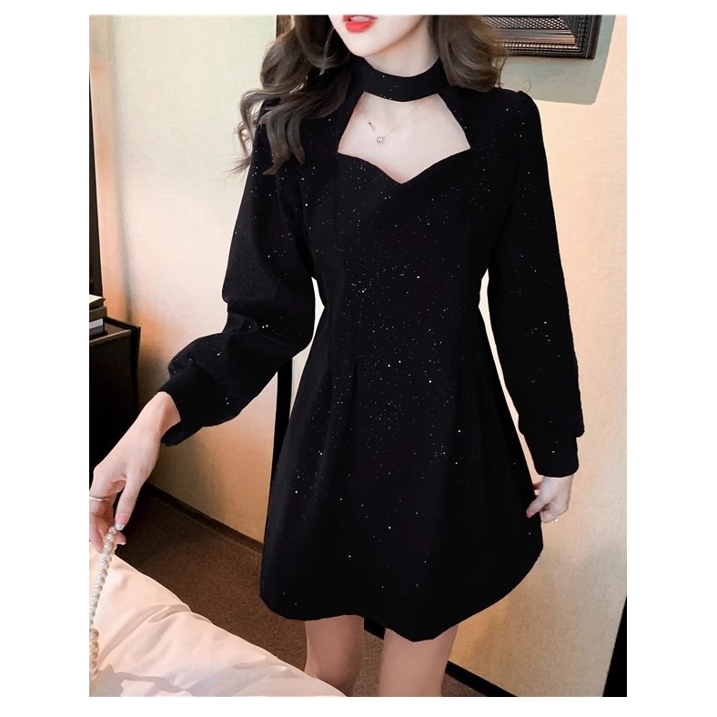 MISS EMITA Dress Hitam Wanita Kekinian Korean Style Mini Dress Dress Pesta Mewah Elegan Press Body B