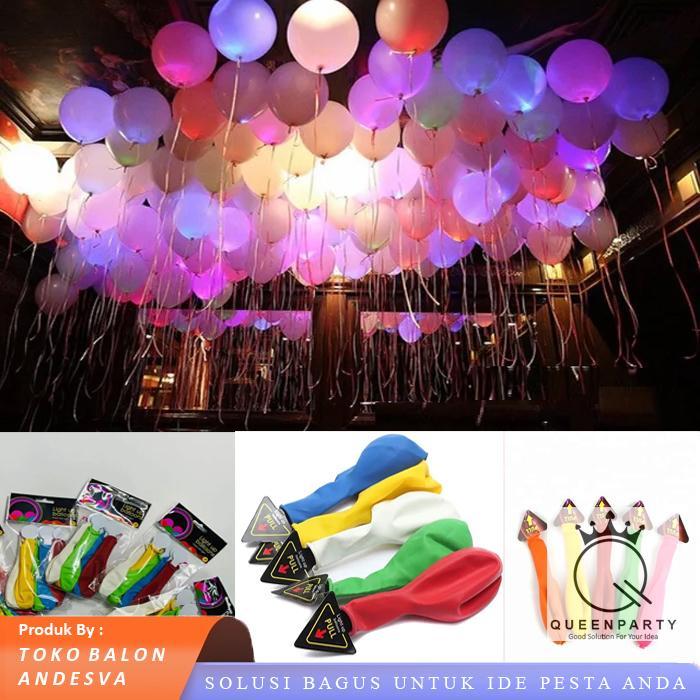 Balon Latex LED Warna Warni / Balon LED / Balon Nyala / Balon Lampu Pesta Malam - Not Specified