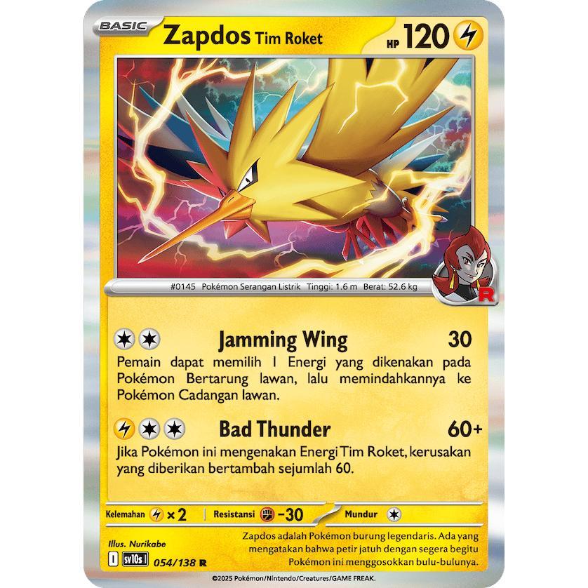 TCG Zapdos Tim Roket 054/138 FOIL HOLO SV10s Kehadiran Juara KARTU CARD POKEMON INDONESIA