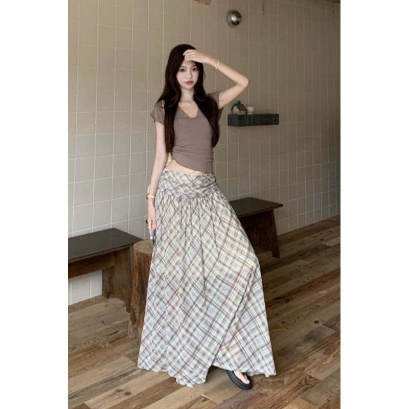 ChubChic COD Rok Panjang Kotak-kotak A-line Temperamen Ukuran Plus