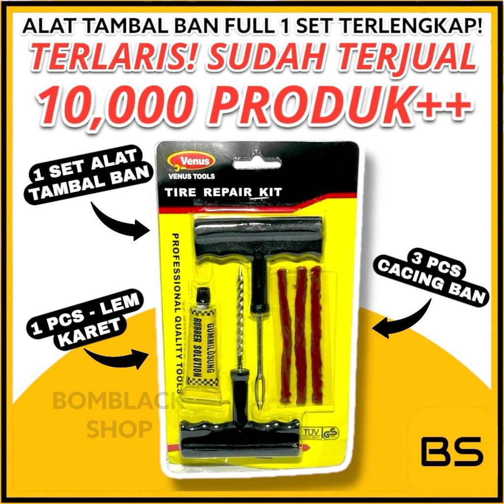 Alat Tambal Ban + Lem Tubles Tubeless Bocor Motor Mobil Set