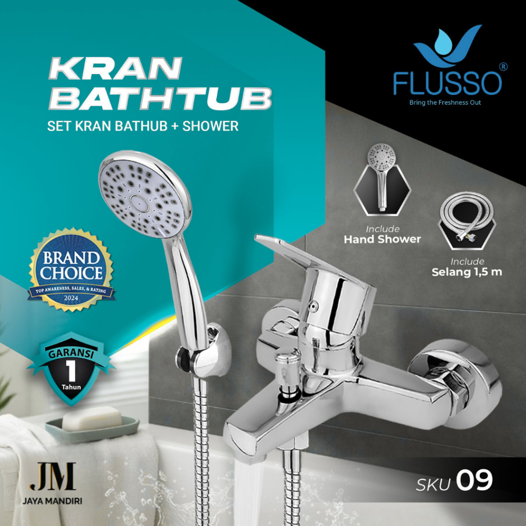 Flusso Kran Bathtub Flusso Set Shower + Selang Mixer Air Panas Dingin | 09