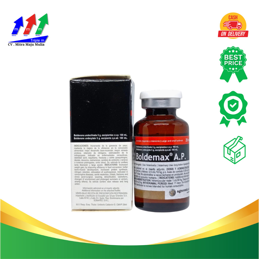 BOLDEMAX AP 20 ml Triple M - Obat Penggemuk Sapi Kambing Kuda Anjing Kucing Kelinci Hewan Babi Ayam