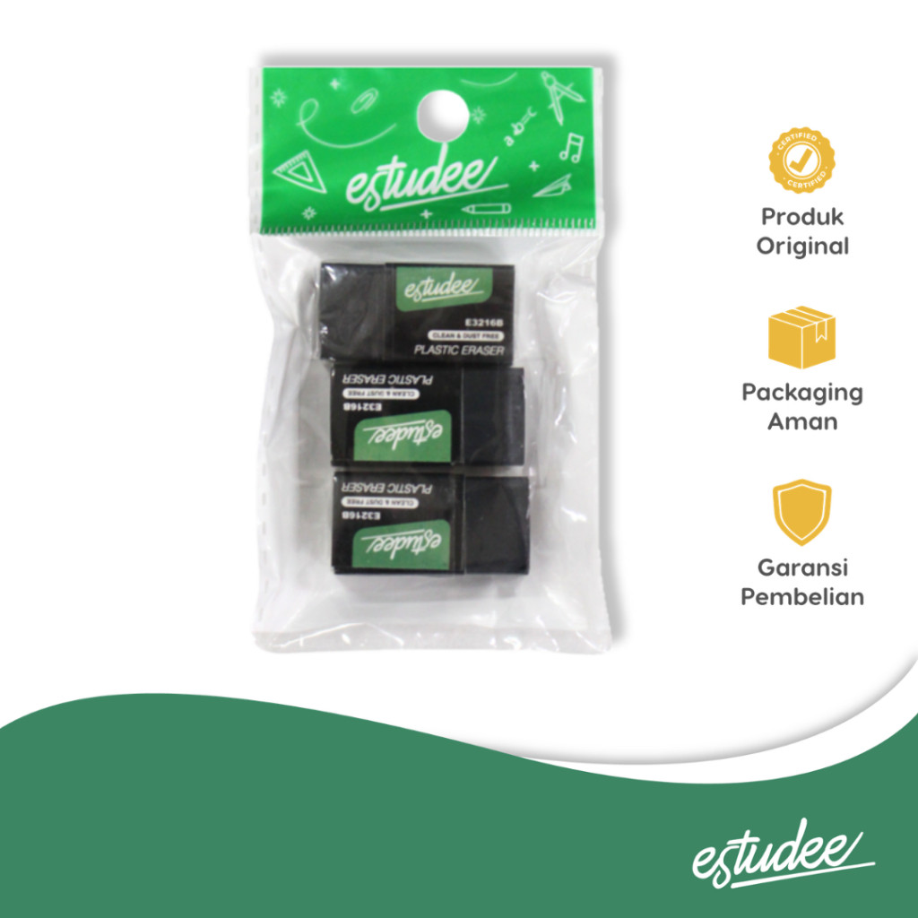 Gramedia Jember - Estudee - Penghapus Hitam Estudee Set 3