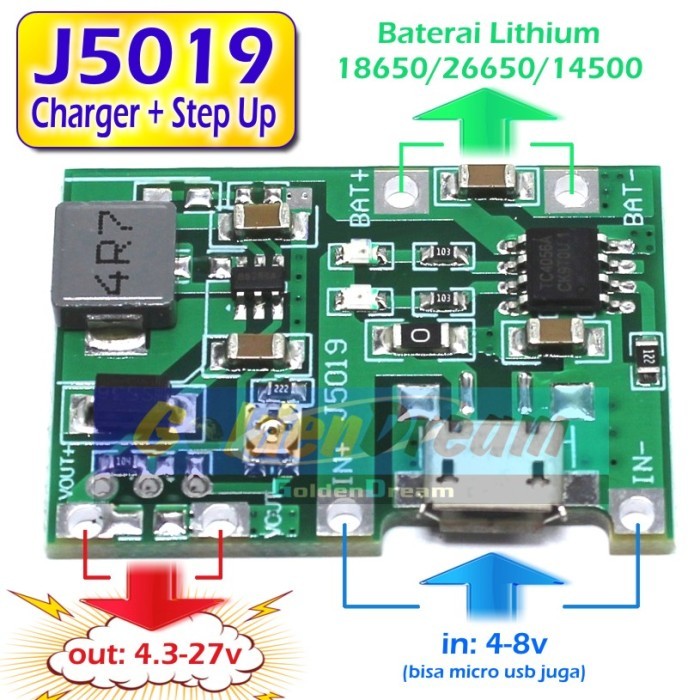 GRD - J5019 Modul 2in1 Charger + Step Up Adjustable TP4056 MT3608 Batere Li