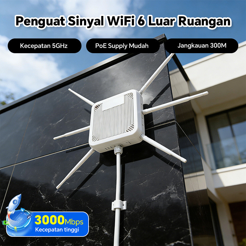 WiFi 6 Outdoor Extender & Repeater/Outdoor Access Point WiFi 6 Dual Band 2.4G+5G  IP67 Tahan Cuaca M