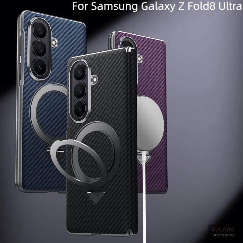 Untuk Samsung Galaxy Z Fold 8 Ultra Z Fold8 Fold7 Casing Mewah Gaya Kevlar Braket Penyangga PC Perli