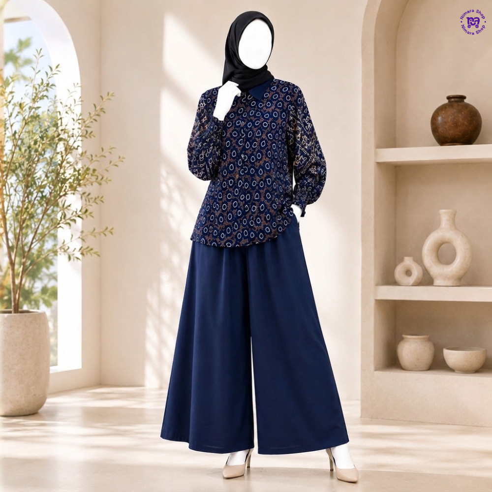Setelan Wanita Kayana One Set Rayon Premium Kulot Flowy Baju Muslim Casual Kondangan Elegan