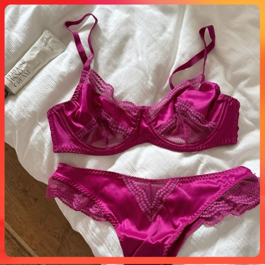 __PROMO__ Ruby BRA SET BH dan CD Setelan Pakaian Dalam Lace Brokat Fuschia Lacey Bikini Pantai Beach