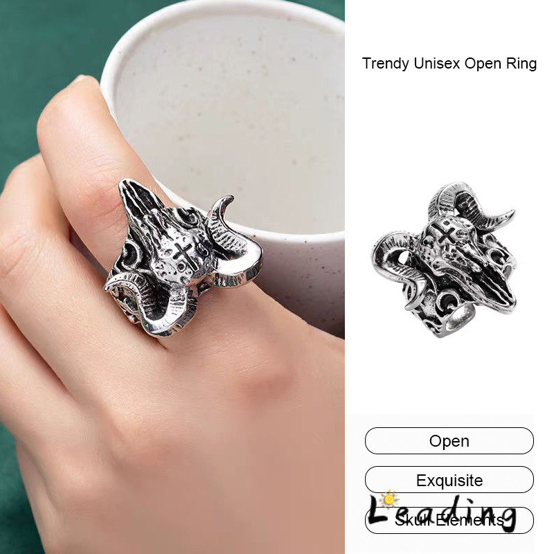 COD Simple Retro Sheep Head Ring Personalized Hip Hop Ring Trendy Unisex Open Ring-Ls