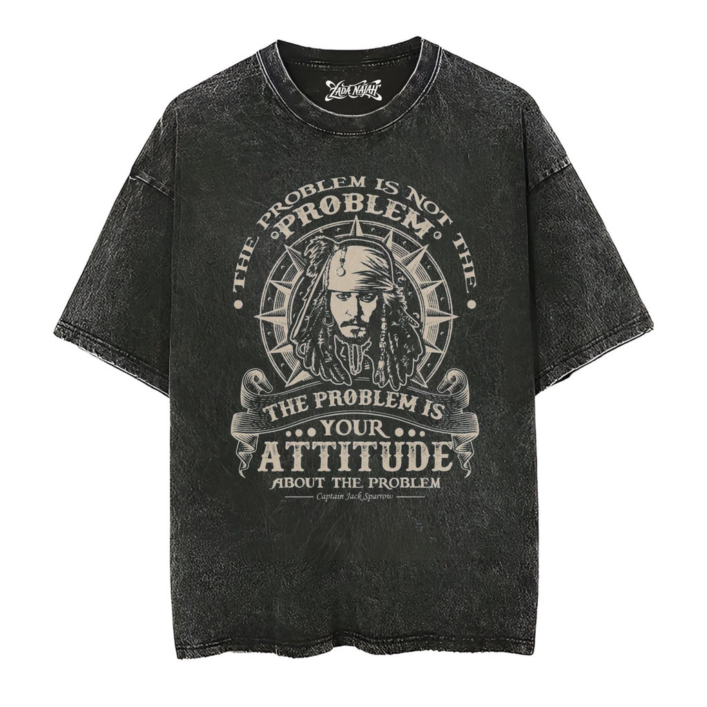 ZADA NAJAH kaos Oversize Jack Sparrow Pirates of the caribbean Stone Black Washed Vintage t-shirt | 