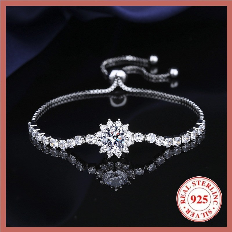 Ready Stock Gelang Bunga Matahari Moissanite Elegan Perhiasan Berlian Dua Karat Untuk Wanita Gaya Ta