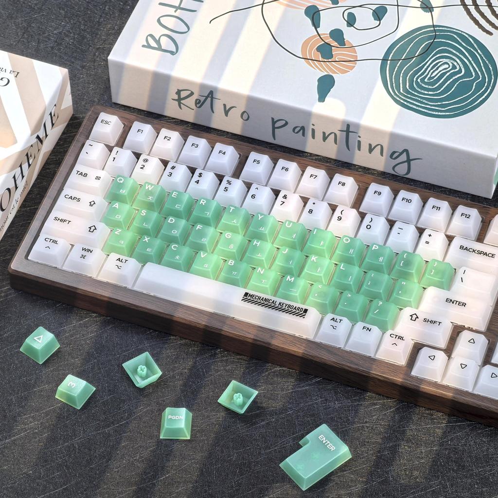 Russian Keycap Matte Frosted Green Translucent Keycaps 122Keys Pc Cherry HFrosted Rgb Transparent En