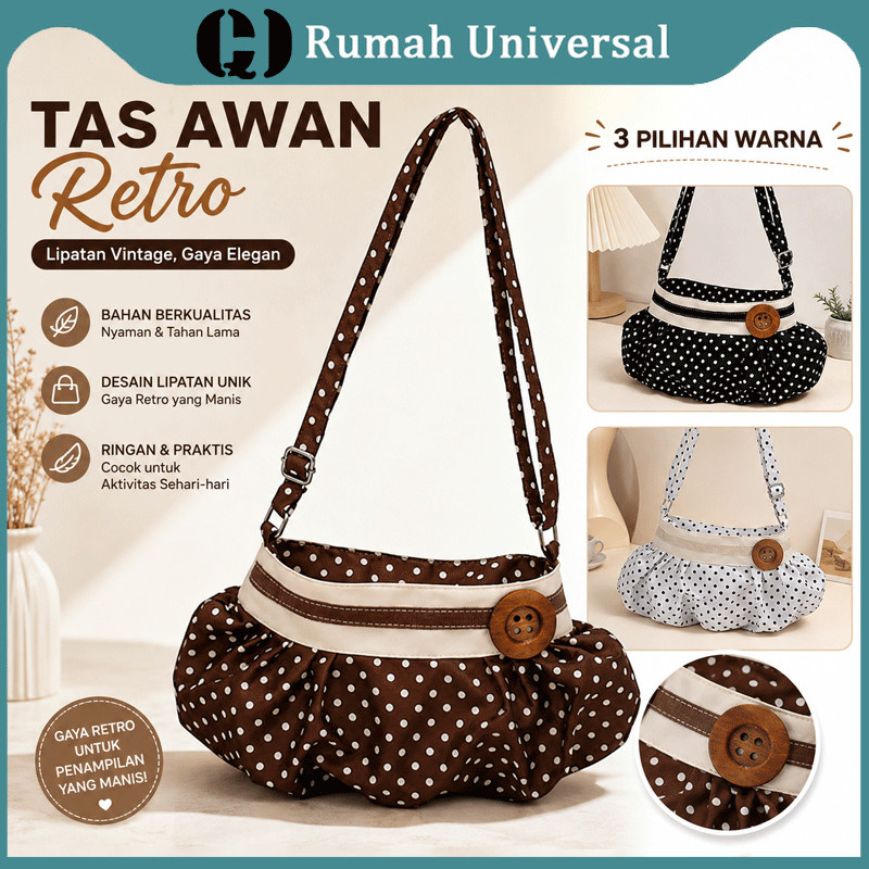 Polka Bag Ballon Button Bag Sling Bag Polka Pleated Button Bag Handbag N Shoulderbag