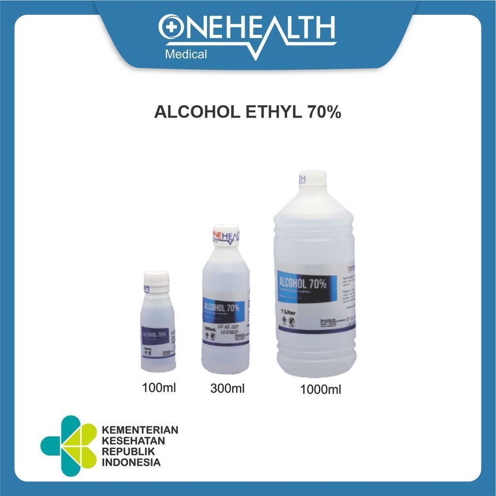 Onehealth Alkohol 70% Ethanol Antiseptik Cairan Disinfektan - 1L/300ml/100ml