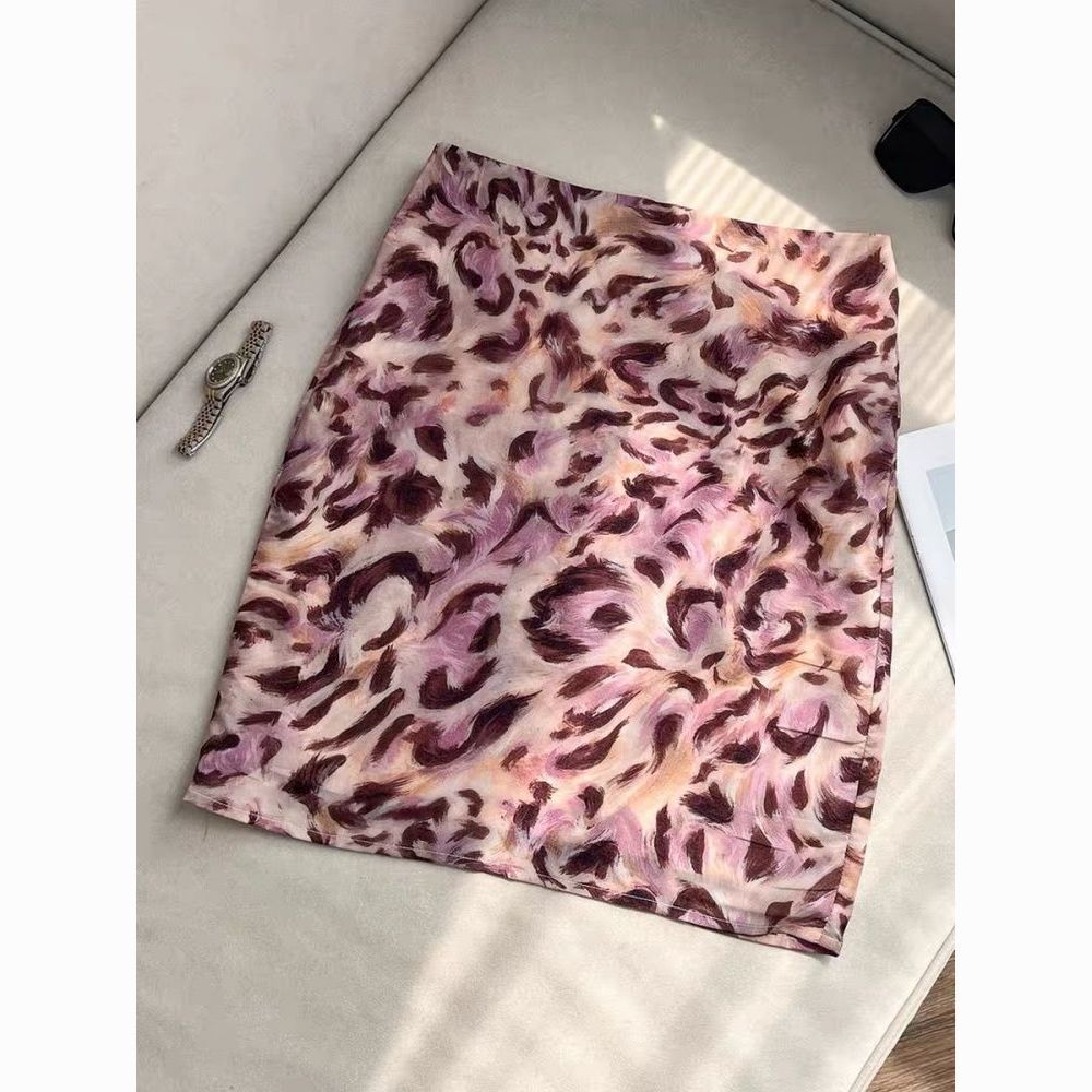 UNIQU Rok Pendek Wanita Mini Skirt Rok ganti bertahap bermotif macan tutul merah muda