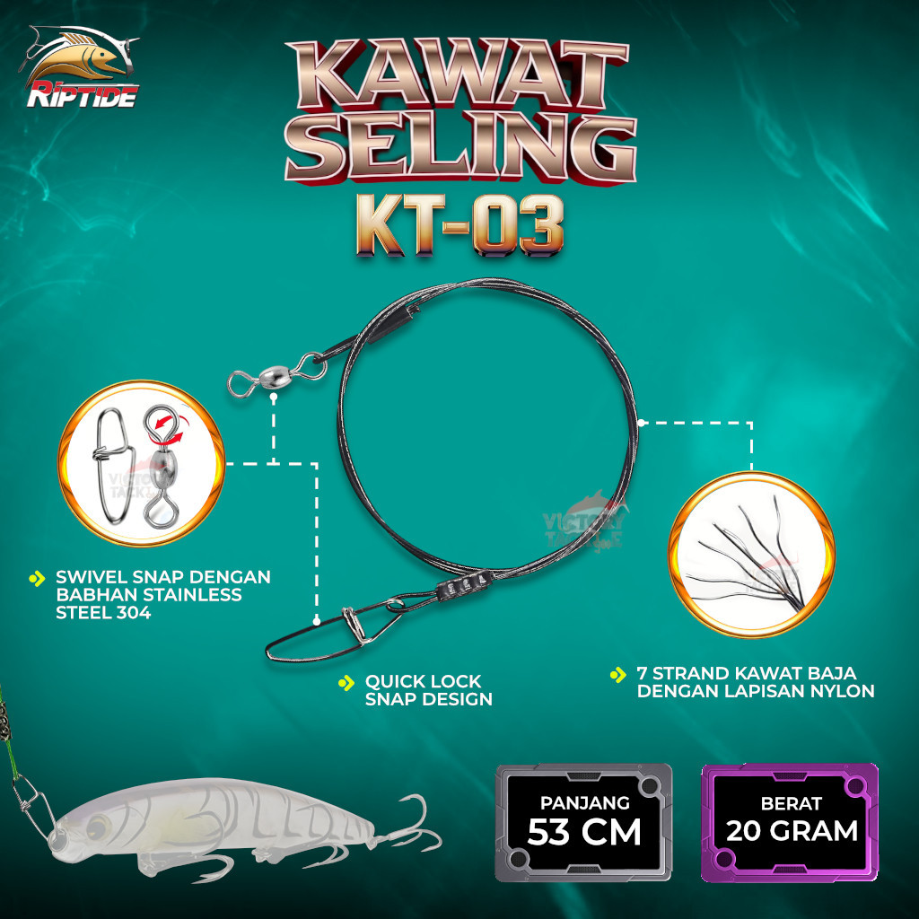 Kawat Seling Pancing Riptide KT-03 & KT-03 A Leader Anti Putus Tajam 7 Strand Steel Wire