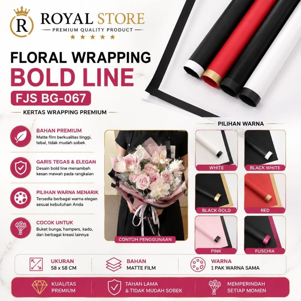 [ 1 PACK ISI 20 LEMBAR] FLORAL WRAPPING BOLD LINE FJS BG-067 POLOS