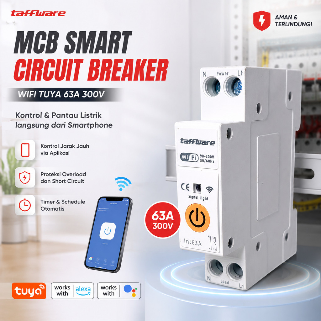 Taffware MCB Smart Circuit Breaker Switch WiFi Tuya 63A 300V - STM-T -01