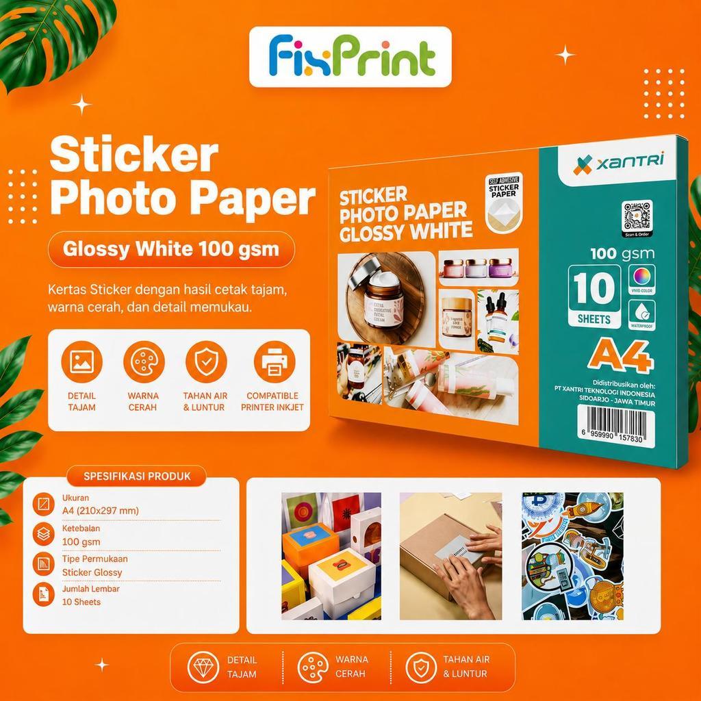 Sticker Xantri Glossy Photo Paper White A4 - Glossy Photo Sticker Paper Isi 10 Lembar