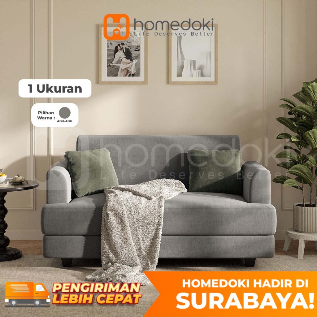 Homedoki Surabaya- Cover Sofa Elastis 2-Seater Abu-abu/Kursi Sofa Ruang Tamu Minimalis Modern/Sofa M