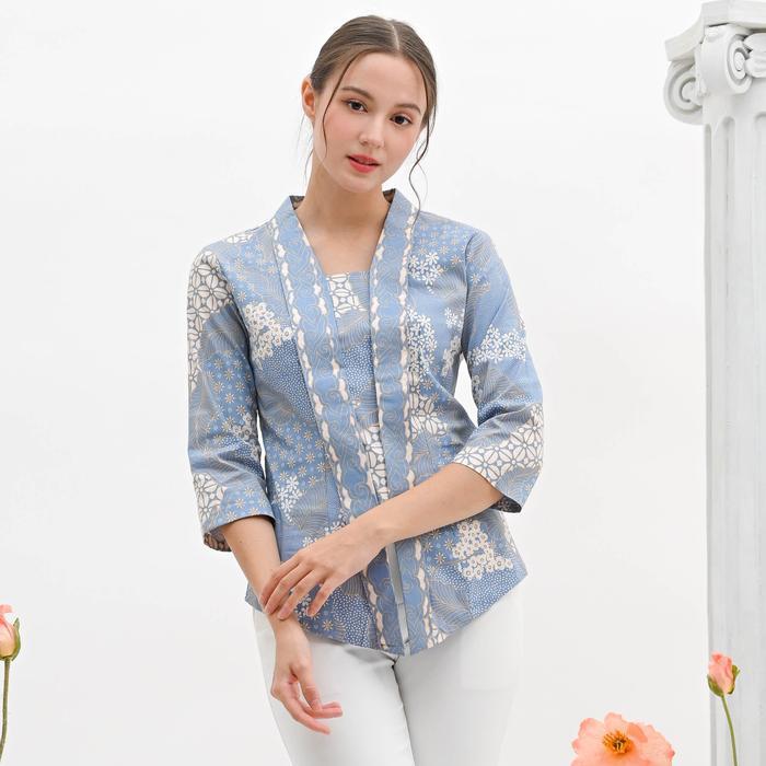 Blouse Batik Wanita / Atasan Kebaya Kutu Baru / Batik Warna Biru Pastel - 336P ICE Blue