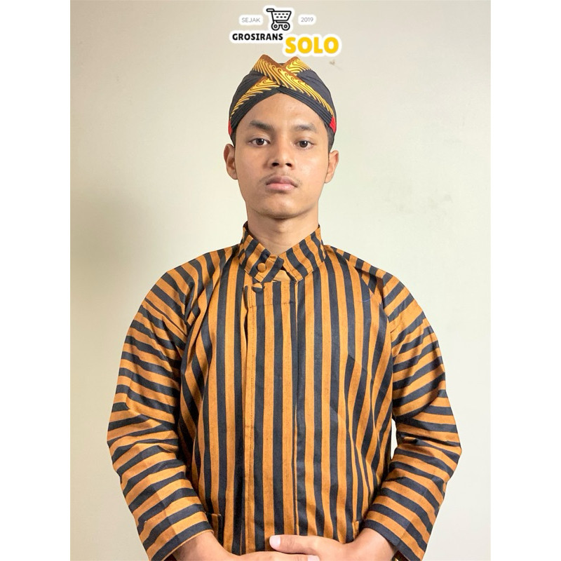 Baju Surjan Lurik Pria Dewasa Premium - Bonus Blangkon Solo / Jogja GSS