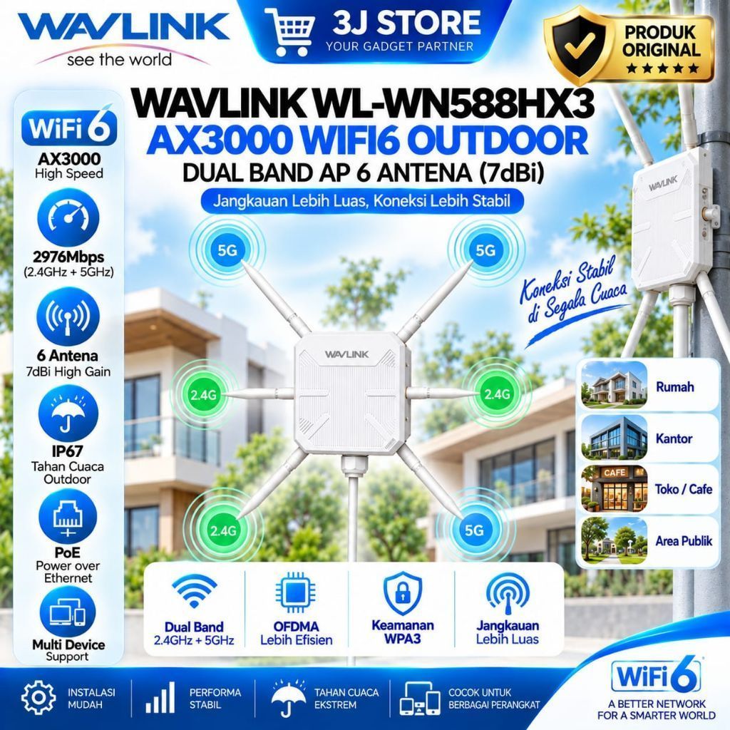 WAVLINK WL-WN588HX3 AX3000 WIFI6 OUTDOOR DUAL BAND AP G ANTENA SINYAL CEPAT