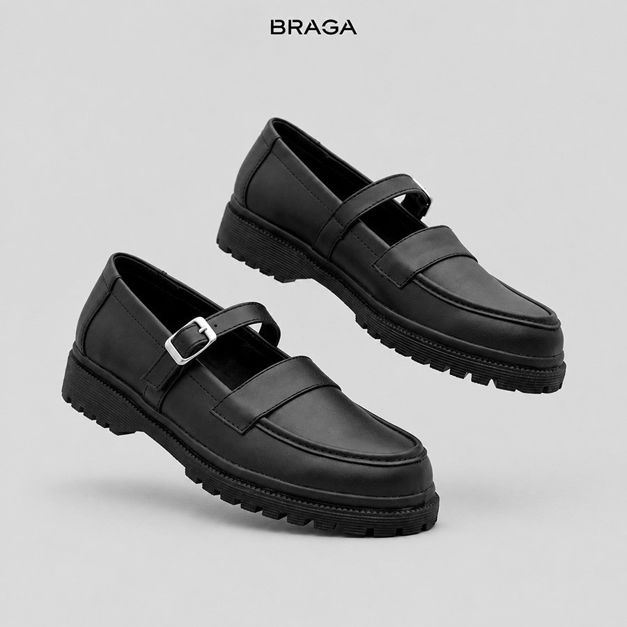 Braga Azumi B 3541 Sepatu Wanita Mary Janes Docmart Pantofel Kerja Kuliah Kantor Sekolah Hitam
