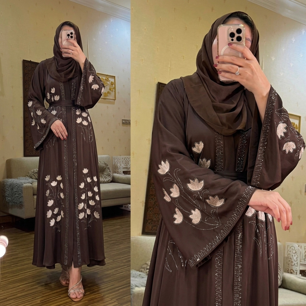 ABAYA DUBAI ZAYNA/ ABAYA MURAH/ GAMIS LEBARAN MOTIF BUNGA SET INNER OUTER IMPORT READY STOCK