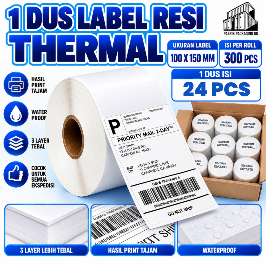 Label Sticker Resi Thermal 78X100 ISI 300 Lembar Stiker Kertas Resi ROLL Waterproof