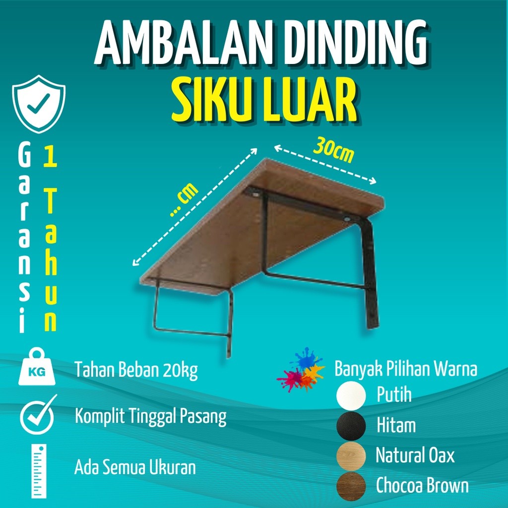 Rak Dinding Minimalis Ambalan SIKU BESI Hiasan Papan Hambalan Kayu Laci Melayang Dinding Ukuran 50cm
