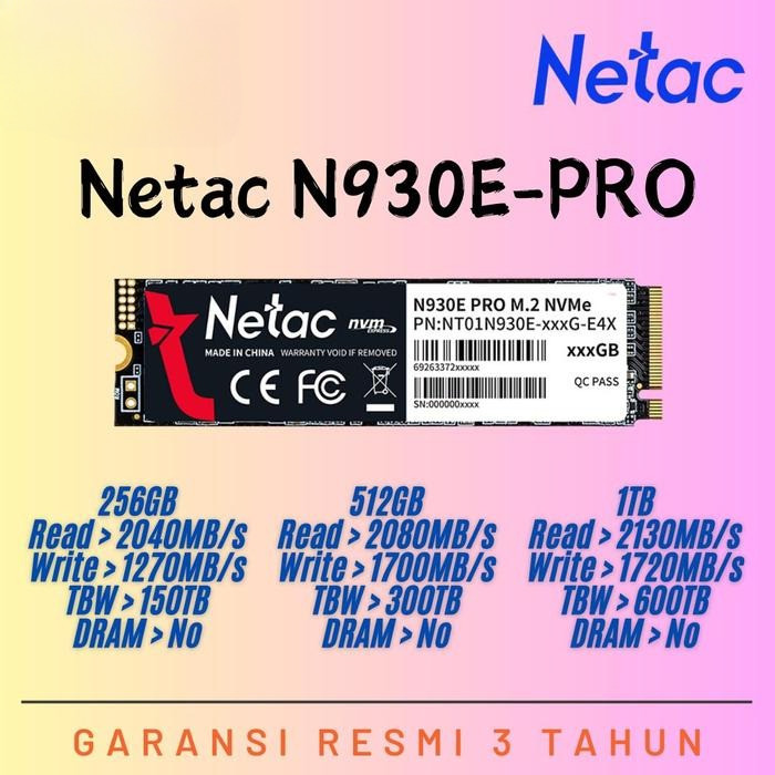 SSD NVMe 256GB - SSD NVMe 512GB - SSD NVMe 1TB - SSD NVMe Netac N930E-PRO - 512GB