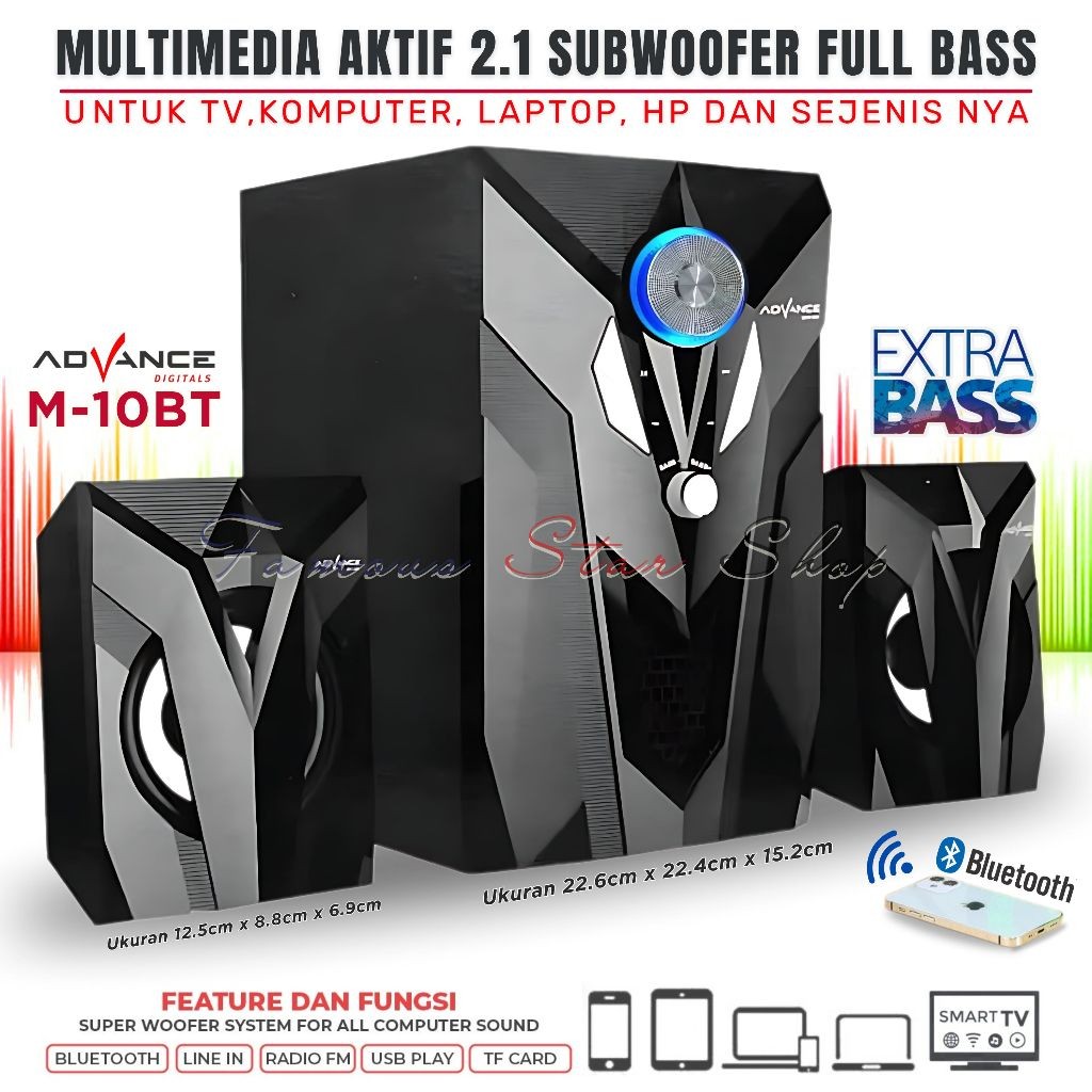 Speaker Bluetooth Extra Bass Multimedia Aktif Super Bass ADVANCE M-10BT (3pc Speaker) Salon Aktif / 