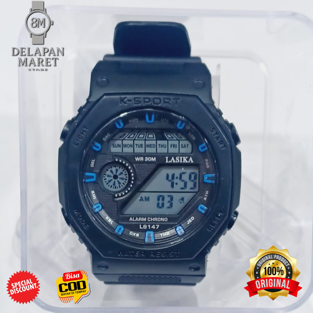 DELMART Jam Tangan Digital Sport LASIKA DM38147 K-Sport Original Tahan Air LED Alarm Stopwatch Untuk