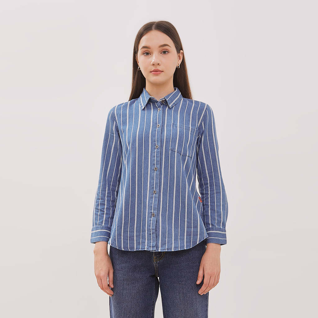 DUST Kemeja Denim Ansel Garis Biru Muda (D.116489)